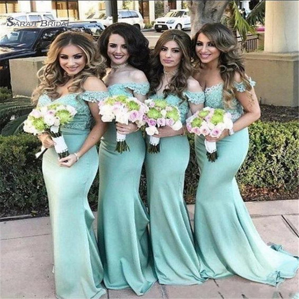 Lace Bow Back Mermaid Off Shoulder Bridesmaid Dresse Wedding Party Gowns Sexy Maid of Honor Dress