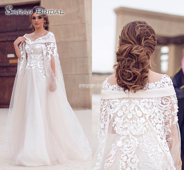 New Saudi Arabic Dubai Wedding Dresses Lace Appliques Sheer Jewel Neck Plus Size Robe De Soiree Long Bridal Gowns