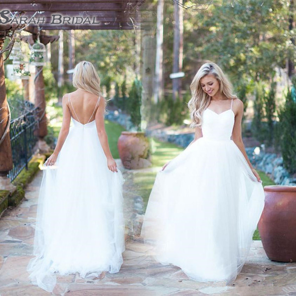 Simple Style Wedding Dresses Spaghetti Straps Sexy Backless A Line Tulle Beach Bridal Gowns Summer Designer Bride Dress