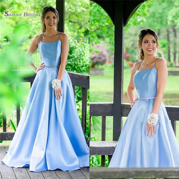 Elegant Blue Cheap Halter Bridesmaid Dresses Floor Length Vestidos De Novia Maid Of Honor Custom Made