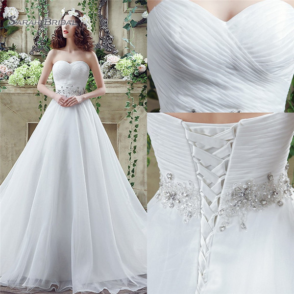 Gorgeous Sleeveless Aline Lace Up Sweetheart Tulle Sweep Train Sleevless Tulle Wedding Bridal Gowns SQS040