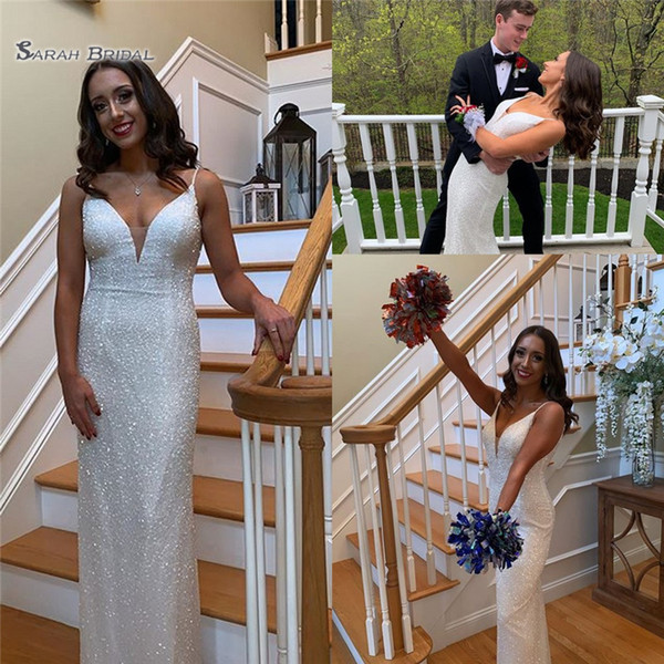 Shiny Sequined Sheath Long Bridesmaid Dresses Floor Length Vestidos De Novia Spaghetti Prom Dress Custom Made