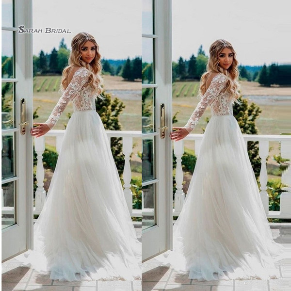 A-line Sweep Train Tulle Bride Dress Appliques Long Sleeves Wedding Bridal Gown High-end Wedding Boutique