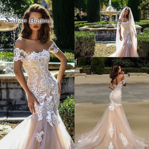 Vintage Champagne Mermaid Off Shoulder Wedding Dress Sexy Long Backless Lace Evening Wear Formal Gown High-end Wedding Boutique