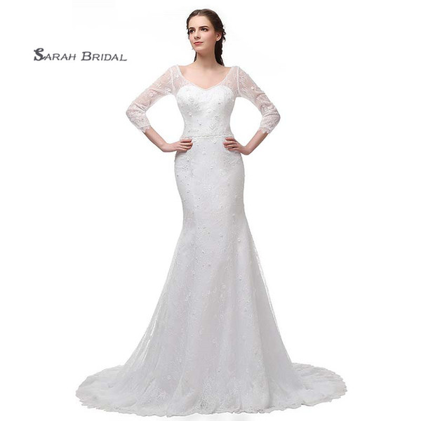 Designer White Wedding Dresses Elegant Long SLeeves Lace Appliques Tulle Sexy Backless with Buttons vestido de novia plus size wedding dress