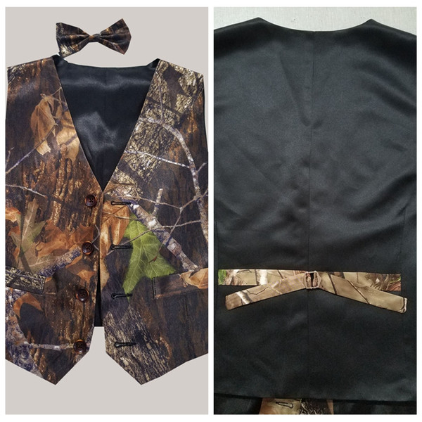 2018 Cheap Sale Satin Camo Vest Kids Formal Wear Boy's Wedding Wear Custom Made With Tie Camouflage Boy Outwear Cute Little Boy Vest