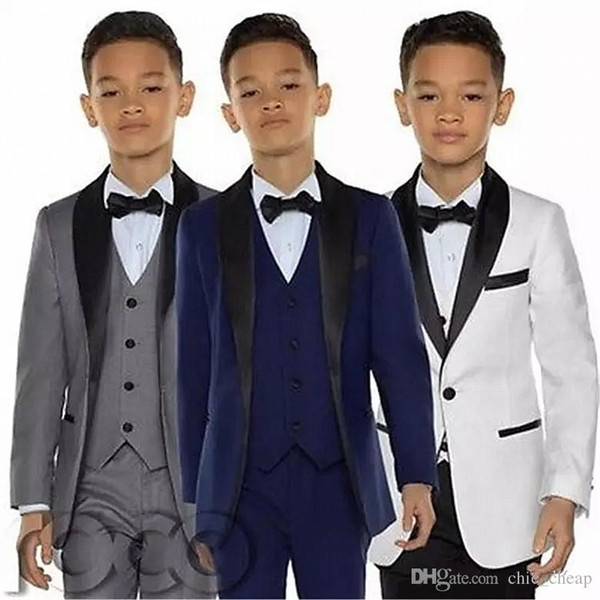 Boys Tuxedos Dinner Suits Three Piece Little Boy Suit Black Shawl Lapel Formal Suits Tuxedo Kids Children Formal Wear (Jackets+Vests+Pants)