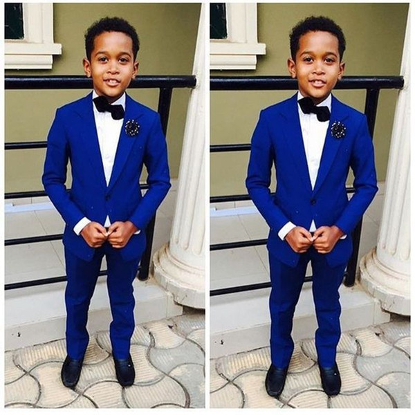 Royal Blue Kid's Wedding Groom Tuxedos Flower Boys Children Party Suits Bespoke 2 Piece (jacket + pants) custom made