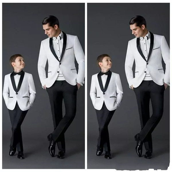 Popular White Boys Formal Occasion Tuxedos Black Shawl Lapel Kids Wedding Tuxedos Child Party Holiday Blazer Suit (Jacket+Pants+Tie) 87