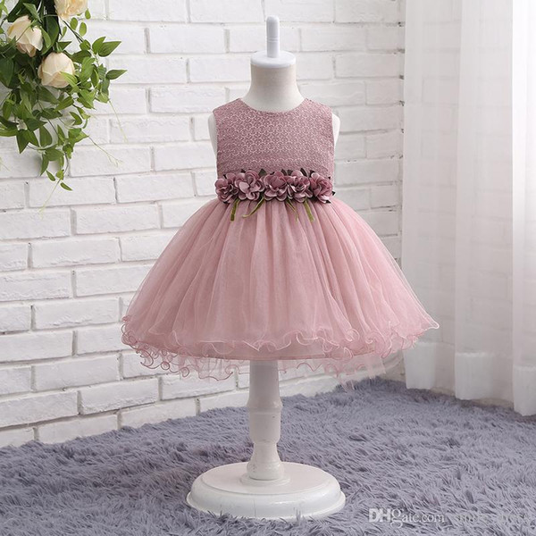 Cheap High Low Ball Gown Flower Girl Dress Hand Made Flowers Sash Lace Organza Holy Communion Dress Pageant Birthday Party Dress For Girls