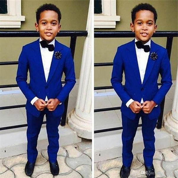 Royal Blue Kids Formal Wedding Groom Tuxedos Two Piece Notched Lapel Flower Boys Children Prom Party Jacket and Pants