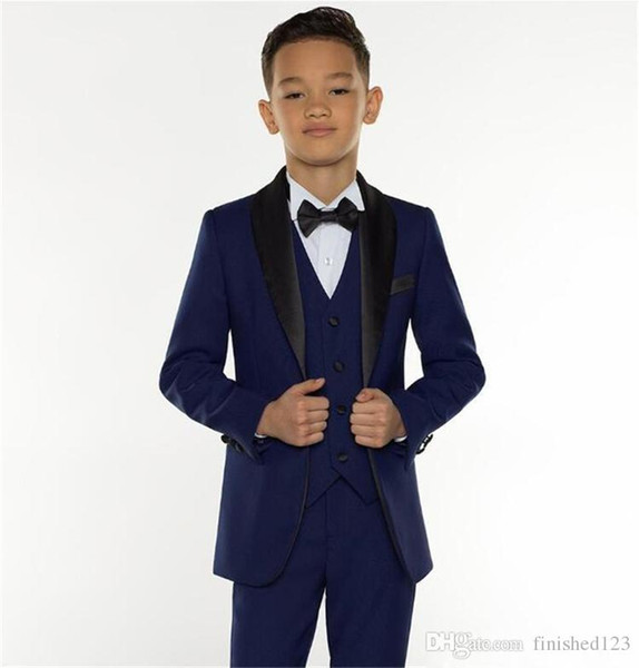 Fashion Navy Blue Kids Formal Wear Suit Children Attire Wedding Blazer Boy Birthday Party Business Suit (Jacket+Pants+Vest)