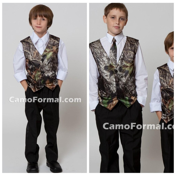 2018 Top Sale Camo Boy's Formal Wear Vests With Ties Camouflage Groom Boy Vest Cheap Satin Custom Formal Wedding Vests Camouflage