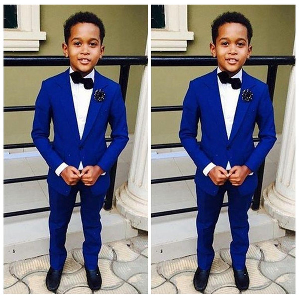 2019 Best Sale Handsome Jacket Pants 2 Pieces Set Royal Blue Boys Suits for Wedding Dinner Formal Suits for Children Kids Tuxedos