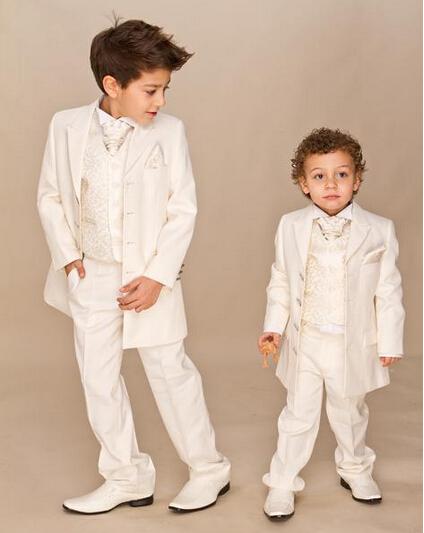 Custom Suit Boys Ivory 4 piece Suit Boy Wedding Suits Boy Tuxedo (Jacket+Pants+Vest+tie) Boys Dress Suit Boy's Formal Wear