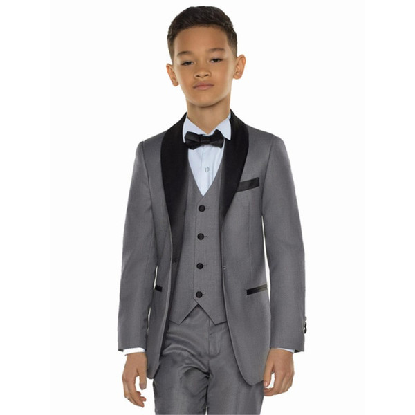Custom Gray Boys Suits Kids Suits Wedding Prom Set 3 Pieces (Jacket+Pants+Vest) Formal Wear for Children