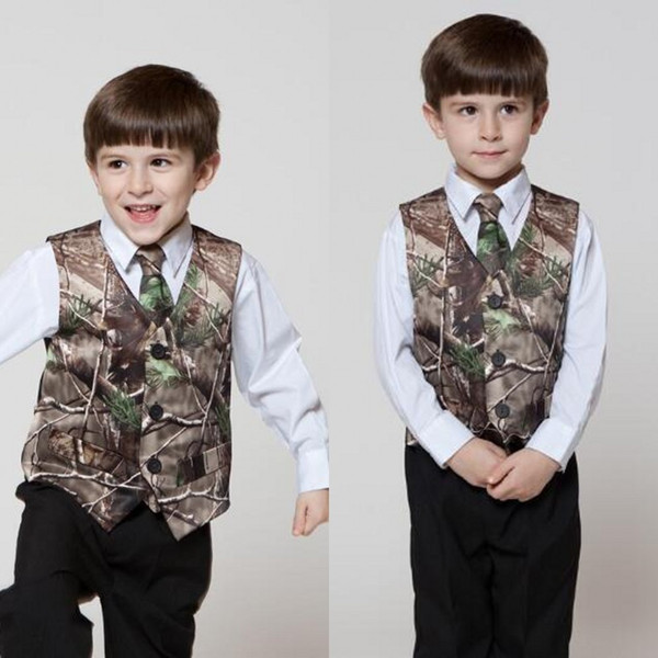 2019 New Camouflage Boy's Formal Wear Little Boy Hunter Slim Fit Men's Suit Vest (Vest +Tie) Country Wedding Waistcoat Dress Tailor Made