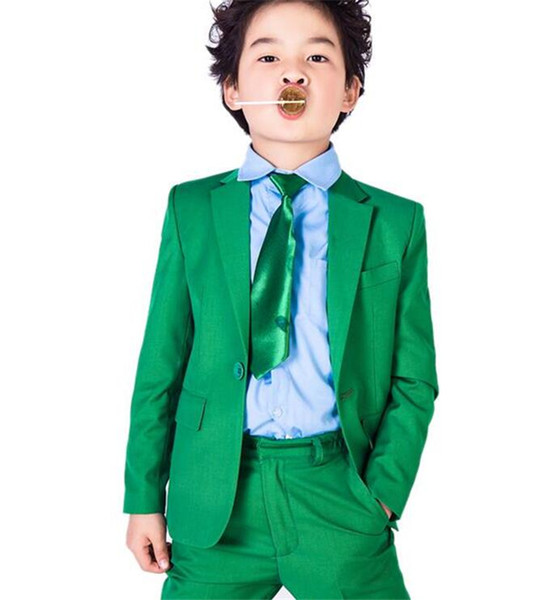 Green Boys Suit Wedding Prom Formal Tuxedos 2 Piece Page Boy Custom Graduation Party Dinner Suit Bespoke