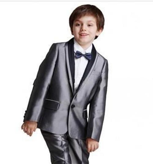 New Arrivals One Button Silver Gray Shawl Lapel Boy's Formal Wear Occasion Kids Tuxedos Wedding Party Suits (Jacket+Pants+Tie) 615