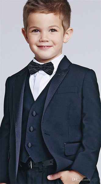 Three Piece Kids Wedding Suits New Arrival Peaked Lapel Custom Made Boys Formal Wear (Jacket + Pants + Vest+Bow)