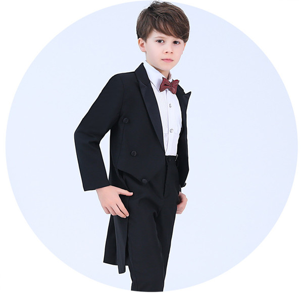 Fine Black Boys Tuxedos wedding piano costume boy suit 4 pcs Kids Formal Wear first holy communion dresses ulzzang ring bearer Boys Suits