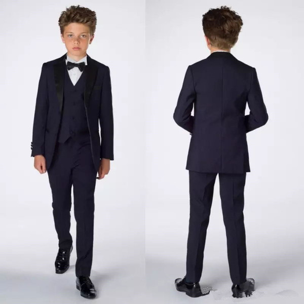 Smart Teens Tuxedo Custom Made Children Party Formal Pant Suits Dinner Suits Wedding Groom Tuxedos For Boys(Jacket+Pants+Vest+Bowtie)