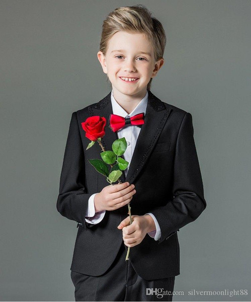 One Button Boy Tuxedos Peak Lapel Children Suit Royal Blue/Red/Black Kid Wedding/Prom Suits (Jacket+Vest+Pants+Bow Tie+Shirt) NH1