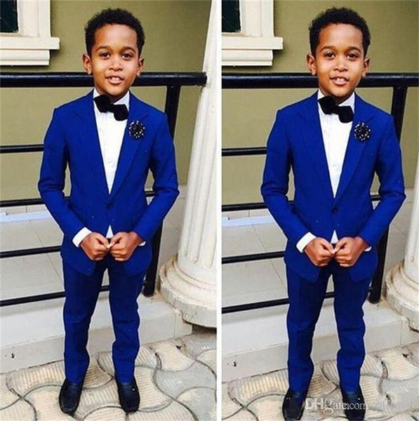 Two Piece Notched Lapel Flower Boys Children Party Suits Royal Blue Kids Formal Wedding Groom Tuxedos