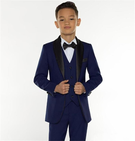 Excellent Fashion Navy Blue Kids Formal Wear Suit Children Attire Wedding Blazer Boy Birthday Wedding Boy Suits (jacket+pants+vest) )