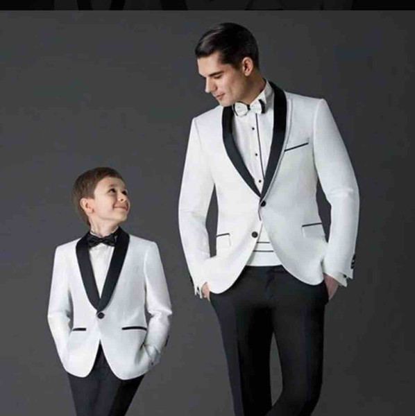 Handsome White Boys Formal Occasion Tuxedos Black Shawl Lapel Kids Wedding Tuxedos Child Party Holiday Blazer Suit (Jacket+Pants+Tie) 87