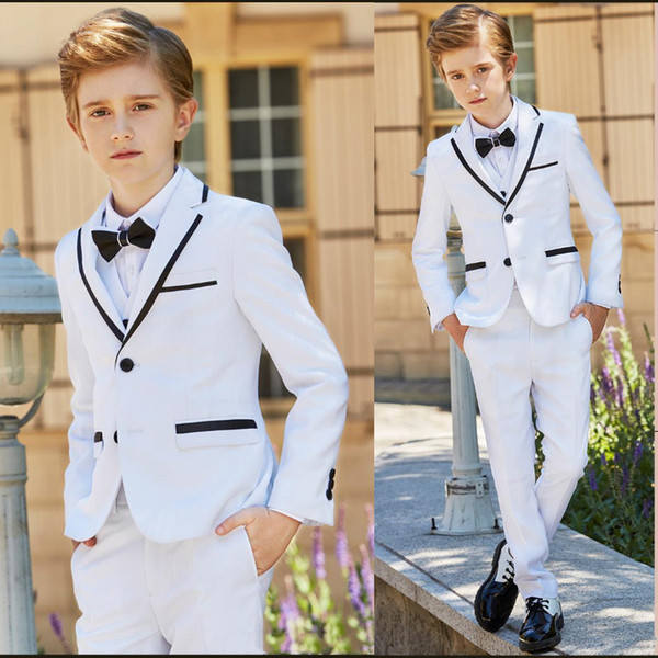 New Fashion White Litter Boys Wedding Suits Tuxedos Formal Wear Notch Lapel Boy Kids Prom Birthday Party Suits Cheap (Jacket+Pants+Vest)