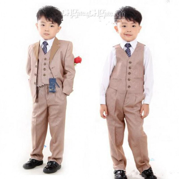 Hot Sale! Custom Made Fashion Kids' Tuxedos Beige Boys' Suit,Handsome Wedding Party Boys' Formal Occasion Suit For(Jacket+Pants+Vest)q03