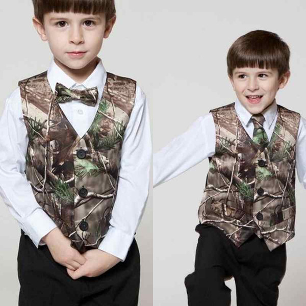 2019 Real Tree Camo Vest Cheap Sale Boy's Formal Wear Custom Online Kids Formal Wedding Party Wear Camouflage Vest+Bow