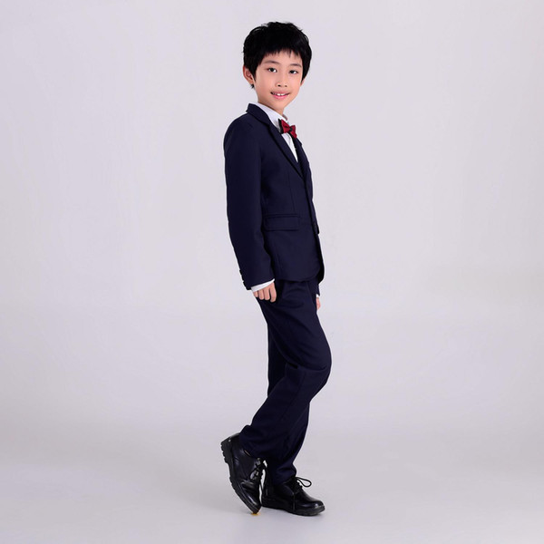 (Jackets + Pants + Bow Tie + Shirt+Coat) Boy Costumes Flower Girl Slim Fit Brand Fashion Bridegroon Wedding Dress Suit Blue Jacket