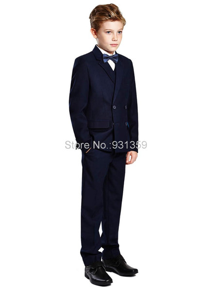 Boy's Formal Wear Double-Breasted Navy Blue Peak Lapel Formal Occasion Kids Tuxedos Wedding Party Suits (Jacket+Pants+Vest+Tie) K1