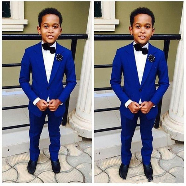 Cheap Price Blue 2 Pieces Wedding Groom Tuxedos For Boys Teens Wear Custom Made Children Party Casual Pant Suits