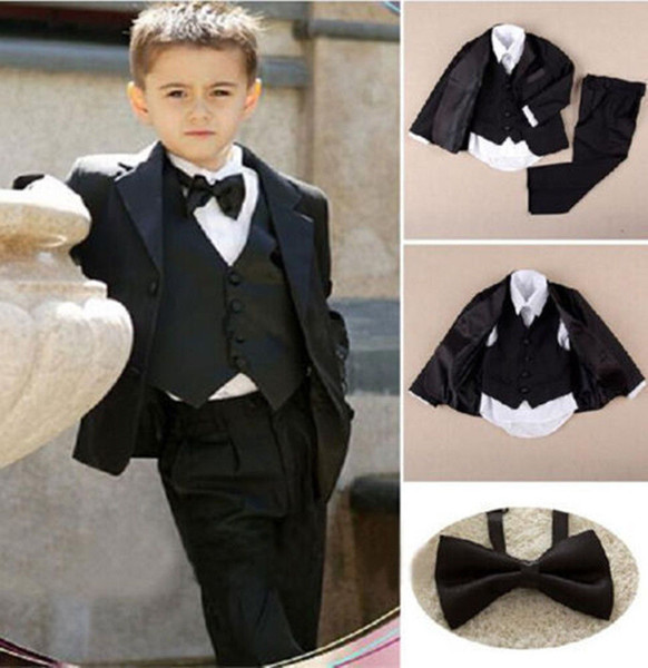 Custom Made Two Buttons Black Notch Lapel Boy's Formal Wear Occasion Kids Tuxedos Wedding Party Suits (Jacket+Pants+Vest+Tie) K9