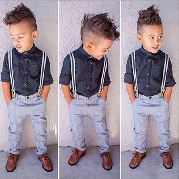 Fashion Kids Sprig Autumn Boy Clothing Set Gentleman Style Formal Party Suits Boy Modern Style Solid Blouse + Blue Pant Child 2 Pieces Set