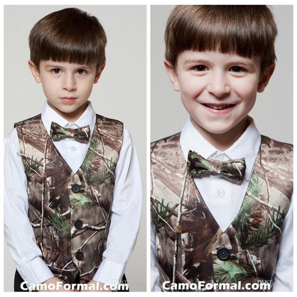 Cheap Real Tree Camo Boy's Formal Wear Vests With Ties Camouflage Groom Boy Vest Cheap Satin Custom Formal Wedding Vests Camouflage