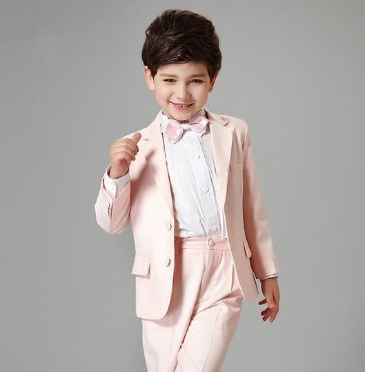 Custom Made Two Buttons Notch Lapel Pink Kid Complete Designer Handsome Boy Wedding Suit Boys' Attire Custom-made (Jacket+Pants+Tie)