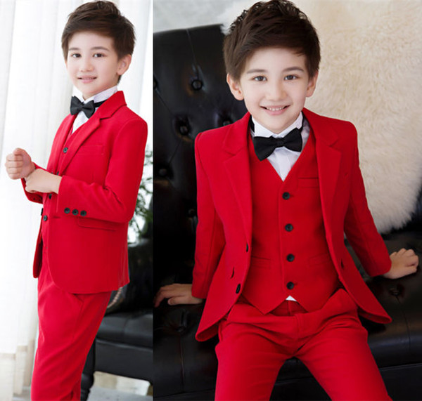 Customized 3-12 year old children's suit three-piece suit (coat + pants + jacket) wedding flower girl dress boy birthday party formal suit d