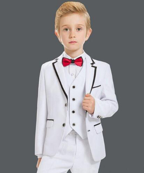 White Boys Suits For Wedding 3 Pieces (Jacket+Pants+Vest) Celebration Formal Costume Set for Kids Children's Fashion Blazer