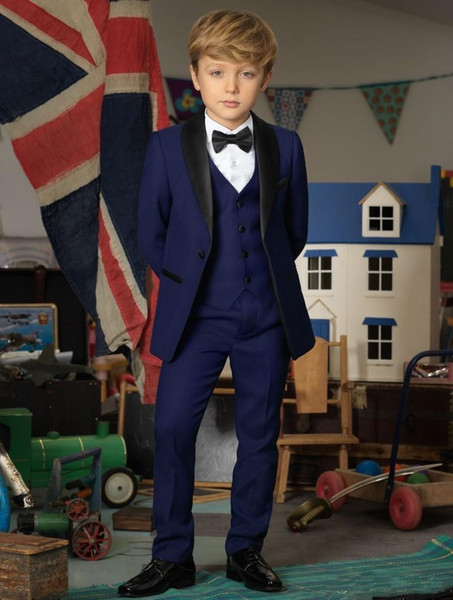 Three Pieces Wedding Boy Tuxedos Shawl Collar One Button Boy Formal Wear Kids Suit for Prom Party Navy Blue Teens Suit Custom Made