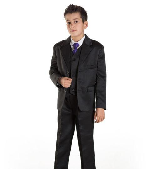 Hot sale Pinstripe Suit Black Boys Kids Formal Pinstripe Single Breasted 2 buttons Straight pockets Wedding Party Black Suit Tuxedo