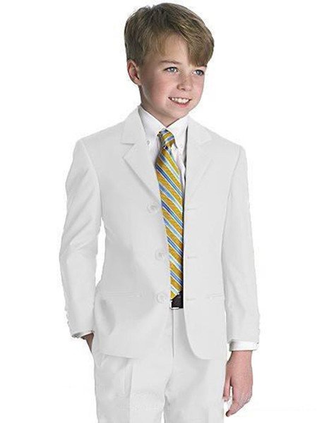 New Arrivals Three Buttons White Notch Lapel Boy's Formal Wear Occasion Kids Tuxedos Wedding Party Suits (Jacket+Pants+Tie)