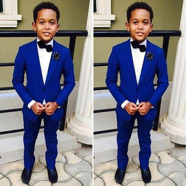 High quality Blue Boy Wedding Suit One Button Kids Formal Tuxedos Fashion Party Wedding Three Piece Suits(Jacket+Pants+Tie+Vest)