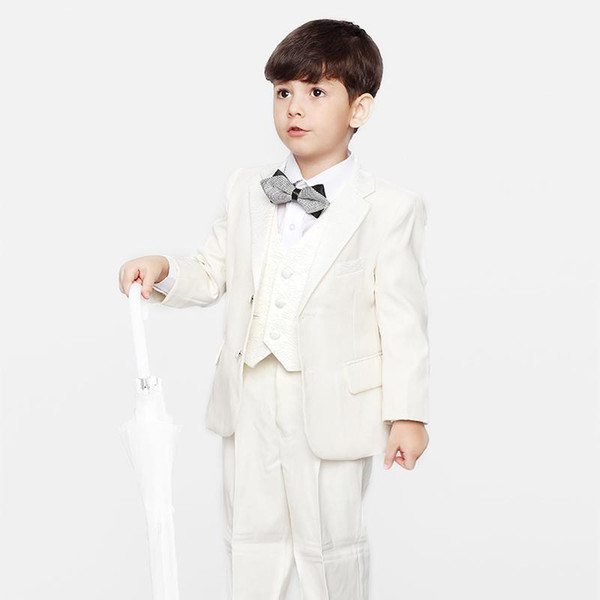 New Arrivals Two Buttons Ivory Notch Lapel Boy's Formal Wear Occasion Kids Tuxedos Wedding Party Suits (Jacket+Pants+Vest+Tie) K68