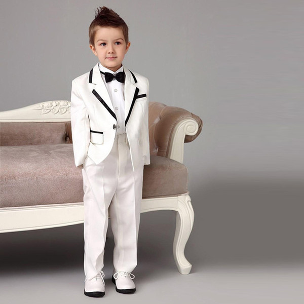White Two Pieces Notched Lapel Kids Formal Wear One Button Handsome Boy Tuxedos For Wedding Party Dinner Prom(Jacket+Pants)