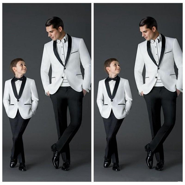 New Black White Groom Tuxedos Men's Party Casual Prom Suits Father And Boy Tuxedos (Jacket+Pants+Bow) Formal Wear Two Pieces Tuxedos