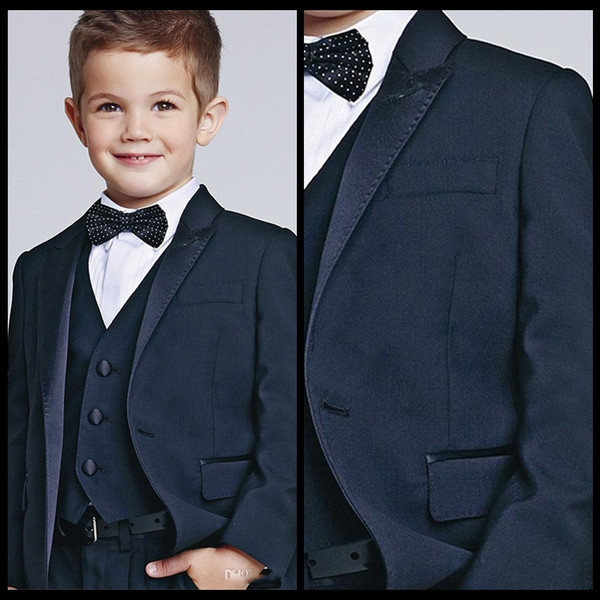 2018 Three Piece Kids Wedding Suits New Arrival Peaked Lapel Custom Made Boys Formal Wear (Jacket + Pants + Vest)